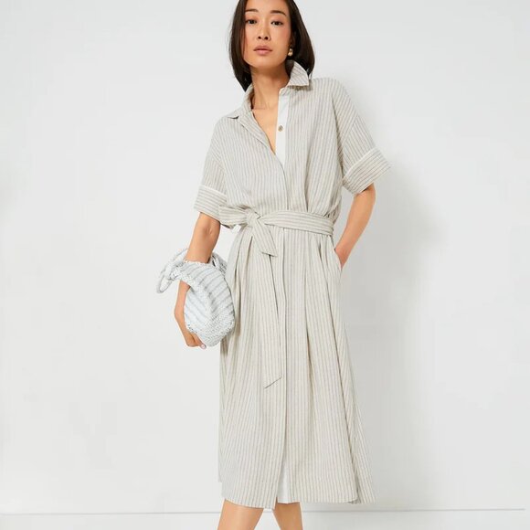 Tuckernuck Natural Stripe Kate Dress Size Xs Tan Cream Color - Picture 3 of 16